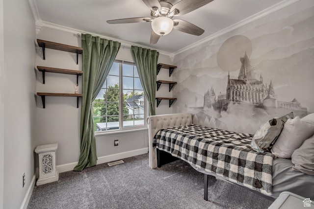 1874 W 180 S, Orem, UT 84059 - bedroom with ornamental molding, carpet flooring, baseboards, and ceiling fan