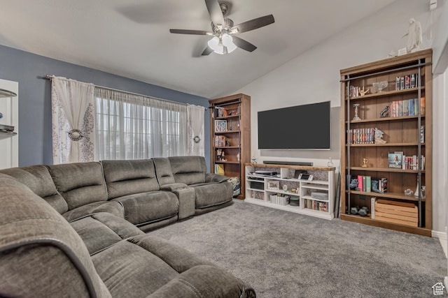 1874 W 180 S, Orem, UT 84059 - living area featuring carpet floors, lofted ceiling, and a ceiling fan