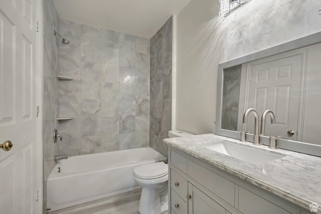 2240 S Lorin Cir W, Ogden, UT 84401 - bathroom with vanity, shower / bathtub combination, toilet, and wood finished floors