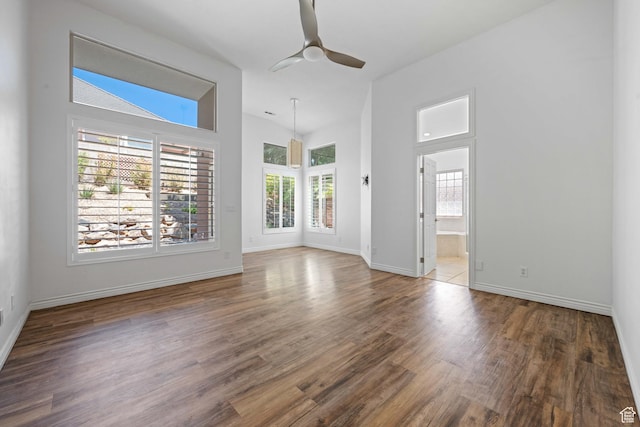 42 N 1100 W, St George, UT 84770 - empty room with a ceiling fan, wood finished floors, baseboards, and lofted ceiling