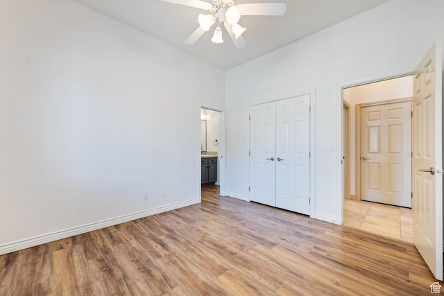 42 N 1100 W, St George, UT 84770 - unfurnished bedroom featuring light wood-type flooring, a closet, baseboards, ceiling fan, and lofted ceiling