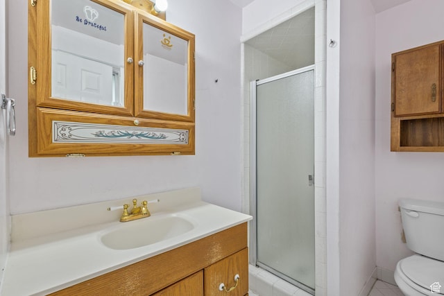 9216 S 2700 W, West Jordan, UT 84088 - bathroom with toilet, vanity, a shower stall, and tile patterned flooring