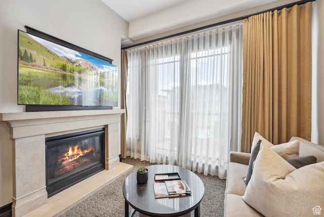 2100 Frostwood Blvd Unit 5130, Snyderville, UT 84098 - carpeted living room with a glass covered fireplace