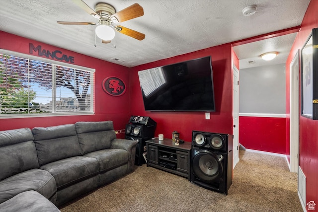 3916 W 4800 S, Roy, UT 84067 - carpeted living room with ceiling fan and a textured ceiling