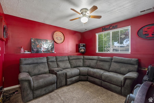 3916 W 4800 S, Roy, UT 84067 - carpeted living area featuring ceiling fan and a textured ceiling