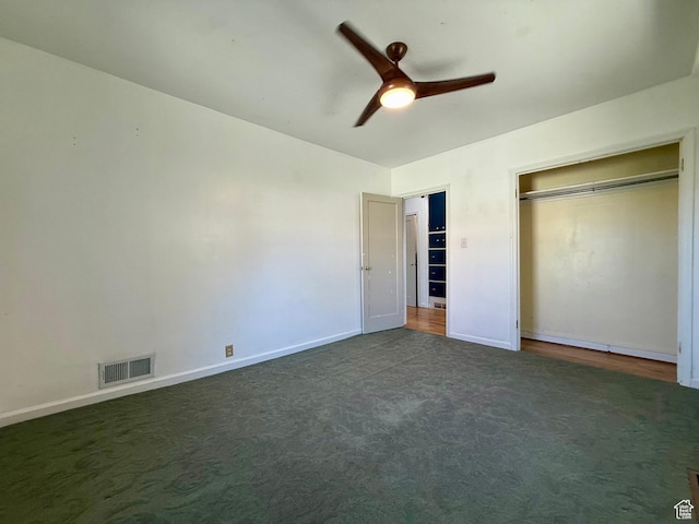 169 N State St, Roosevelt, UT 84066 - unfurnished bedroom with carpet floors, baseboards, ceiling fan, and a closet