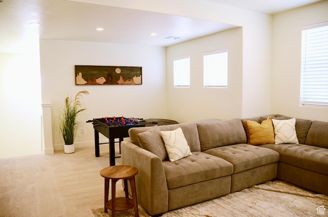 1376 Rustico, Washington, UT 84780 - living area featuring light carpet, plenty of natural light, and recessed lighting