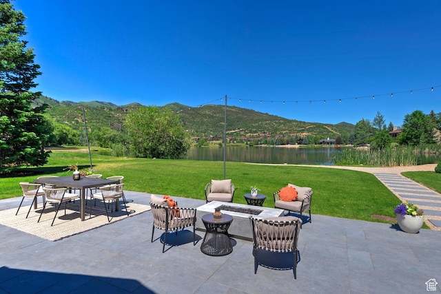 1504 Lake Front Ct, Park City, UT 84098 - view of patio / terrace with outdoor dining space and a water and mountain view