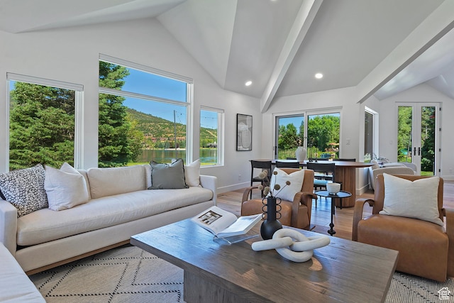 1504 Lake Front Ct, Park City, UT 84098 - living room with healthy amount of natural light, light wood-type flooring, baseboards, french doors, and recessed lighting