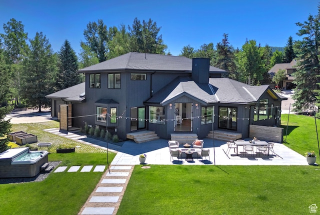1504 Lake Front Ct, Park City, UT 84098 - rear view of house with a patio area, a shingled roof, a lawn, and outdoor lounge area