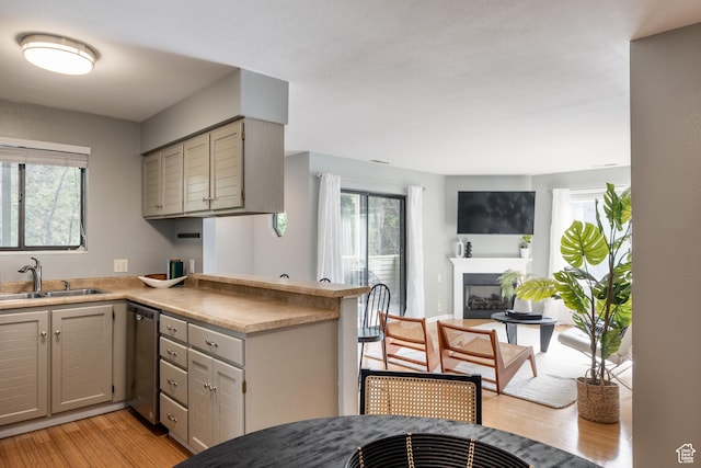 2660 E 3300 S Unit A-21, Salt Lake City, UT 84109 - kitchen featuring a sink, dishwasher, a peninsula, light wood finished floors, and plenty of natural light