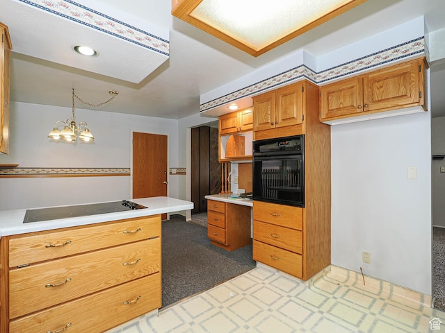 5747 S Sanford Dr, Murray, UT 84123 - kitchen with black appliances, light countertops, light floors, an office area, and brown cabinets