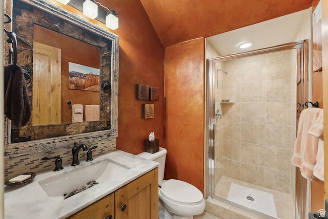 6322 N Park Ln Unit 3, Park City, UT 84098 - full bathroom with toilet, vanity, a shower stall, and vaulted ceiling