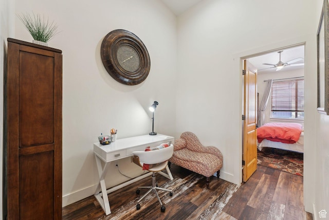 6322 N Park Ln Unit 3, Park City, UT 84098 - office area with dark wood-type flooring, baseboards, and a ceiling fan