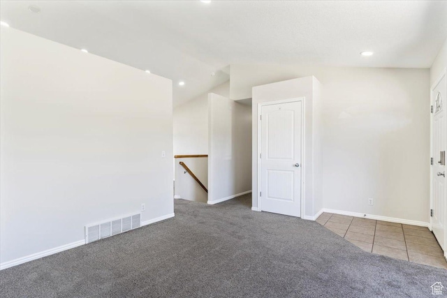1627 W 350 N, West Point, UT 84015 - tiled spare room featuring carpet, baseboards, recessed lighting, and vaulted ceiling
