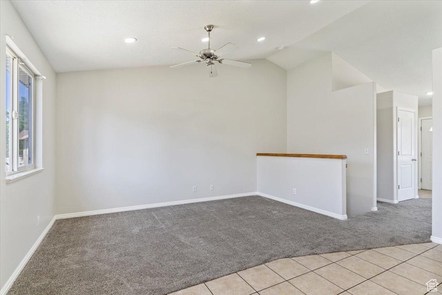 1627 W 350 N, West Point, UT 84015 - empty room with light colored carpet, baseboards, ceiling fan, vaulted ceiling, and recessed lighting