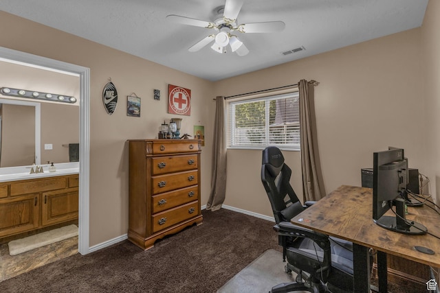 1123 N 3050 W, West Point, UT 84015 - office area with dark colored carpet, a ceiling fan, baseboards, and a sink