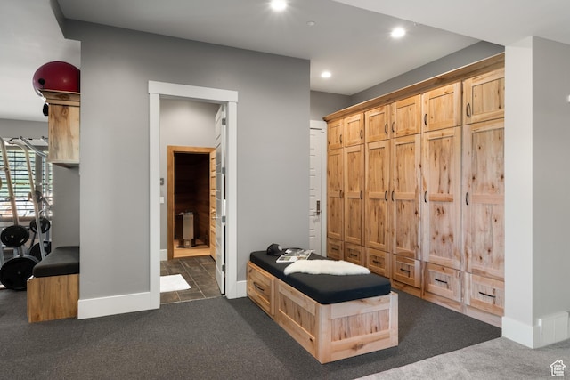 523 N Red Ct, Heber City, UT 84032 - mudroom featuring dark carpet, recessed lighting, and baseboards