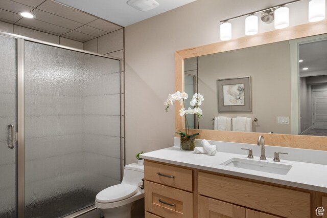 523 N Red Ct, Heber City, UT 84032 - full bathroom with a stall shower, vanity, and toilet