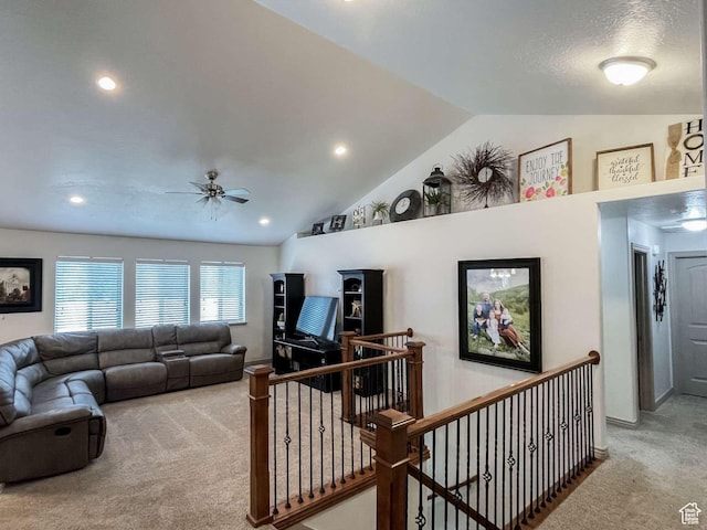 1303 N 150 E, Nephi, UT 84648 - carpeted living area featuring vaulted ceiling, a ceiling fan, and recessed lighting