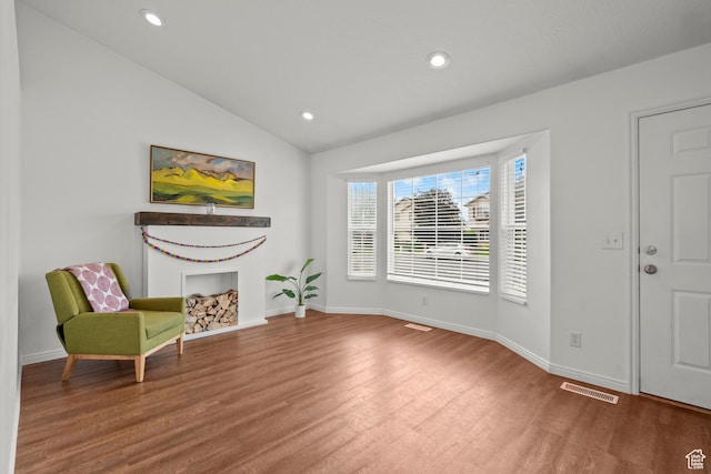 524 N 2870 W, Provo, UT 84601 - living area with wood finished floors, lofted ceiling, recessed lighting, and baseboards