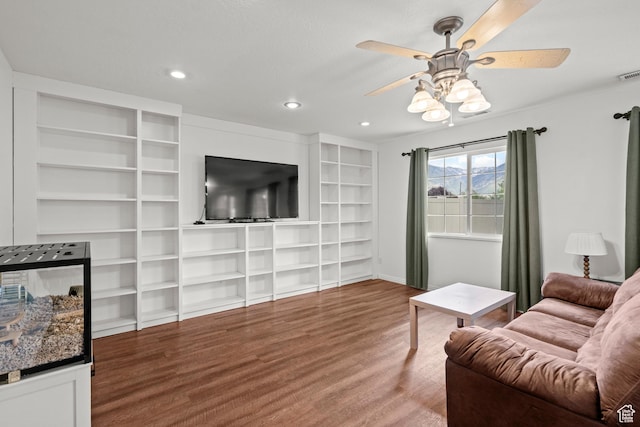 524 N 2870 W, Provo, UT 84601 - living area featuring a ceiling fan, wood finished floors, recessed lighting, and built in features