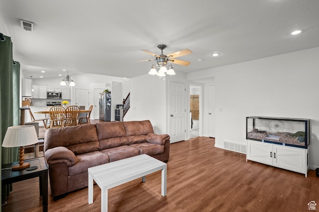 524 N 2870 W, Provo, UT 84601 - living area featuring a ceiling fan, recessed lighting, dark wood-style flooring, and baseboards