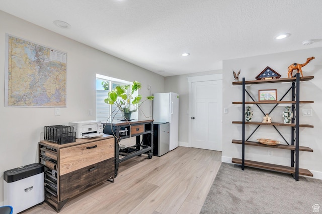 6228 W Copperhawk Dr S, South Jordan, UT 84009 - home office with recessed lighting, light wood-style floors, a textured ceiling, and baseboards