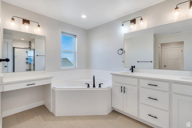 6228 W Copperhawk Dr S, South Jordan, UT 84009 - full bathroom with double vanity, a garden tub, a stall shower, and tile patterned flooring