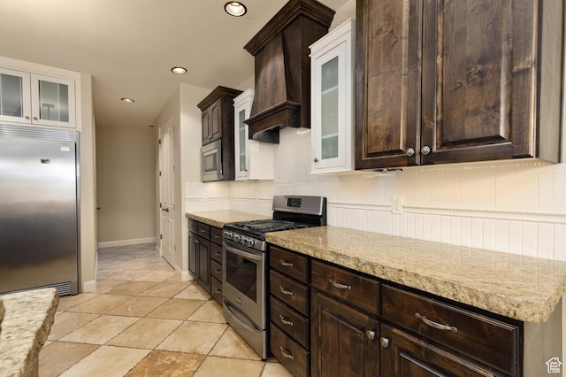 822 E Birken St, Washington, UT 84780 - kitchen featuring built in appliances, dark brown cabinets, backsplash, custom exhaust hood, and recessed lighting