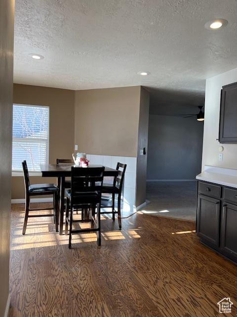 438 E Parowan Way, Draper, UT 84020 - dining area with a textured ceiling, dark wood finished floors, recessed lighting, and baseboards
