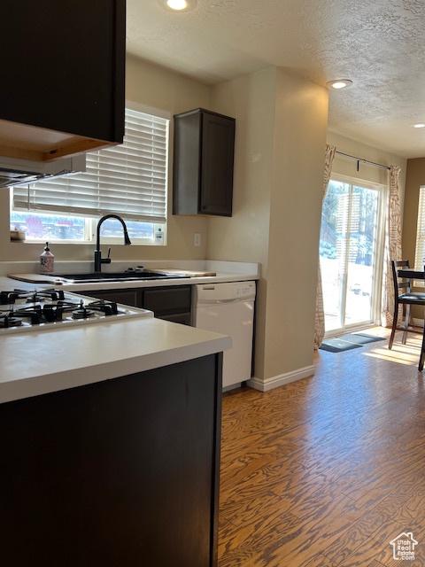 438 E Parowan Way, Draper, UT 84020 - kitchen featuring dishwasher, a textured ceiling, gas stovetop, light wood-style flooring, and a sink
