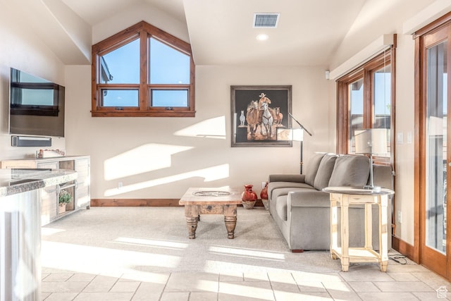7778 N Greenfield Dr, Park City, UT 84098 - living room featuring vaulted ceiling, baseboards, and recessed lighting