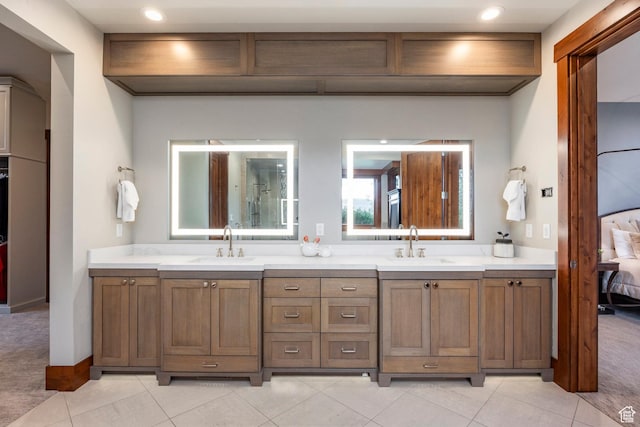 7778 N Greenfield Dr, Park City, UT 84098 - full bathroom with double vanity, tile patterned floors, and recessed lighting