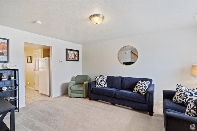 1338 E 6125 S, South Ogden, UT 84405 - living area featuring light carpet, a textured ceiling, baseboards, and light tile patterned floors