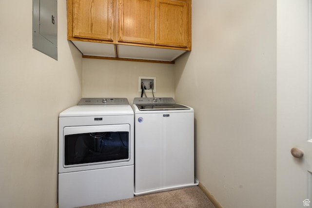 2155 W 900 N, Maeser, UT 84078 - laundry area with cabinet space, electric panel, washer and clothes dryer, carpet, and baseboards