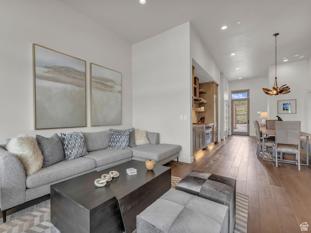 6417 Double Deer Loop, Park City, UT 84098 - living area with recessed lighting, hardwood / wood-style flooring, and a chandelier