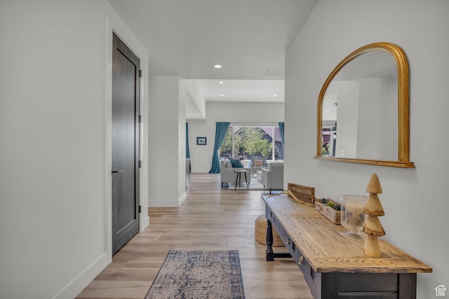 336 Big Meadow Dr, Kamas, UT 84036 - hall featuring light wood-style floors, baseboards, and recessed lighting