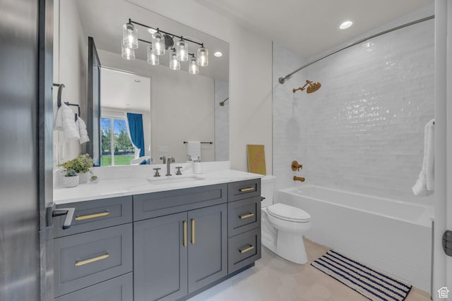 336 Big Meadow Dr, Kamas, UT 84036 - bathroom featuring bathing tub / shower combination, vanity, tile patterned floors, and toilet