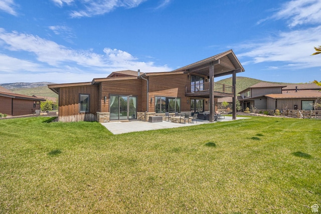 336 Big Meadow Dr, Kamas, UT 84036 - back of property featuring a balcony, a patio area, a yard, and outdoor lounge area