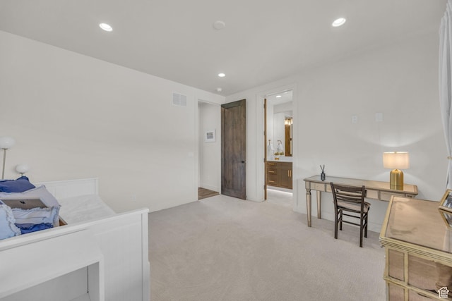336 Big Meadow Dr, Kamas, UT 84036 - bedroom featuring light colored carpet, recessed lighting, and ensuite bath