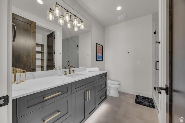 336 Big Meadow Dr, Kamas, UT 84036 - full bath featuring vanity, a stall shower, toilet, recessed lighting, and tile patterned floors