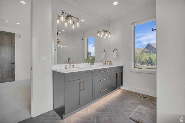 336 Big Meadow Dr, Kamas, UT 84036 - full bath with baseboards, healthy amount of natural light, double vanity, a shower, and recessed lighting