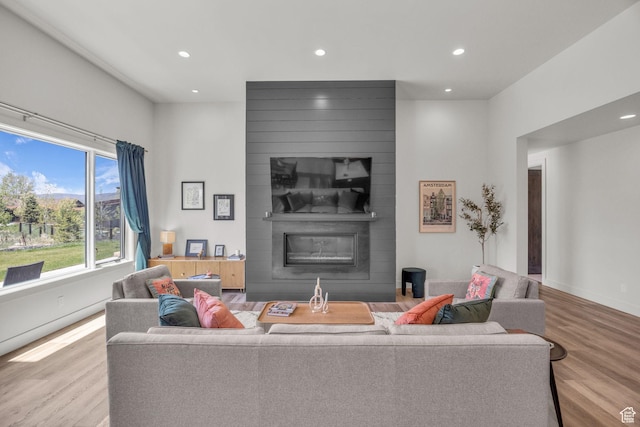 336 Big Meadow Dr, Kamas, UT 84036 - living area featuring wood finished floors, recessed lighting, a fireplace, and baseboards