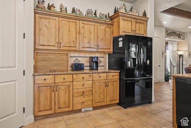 1618 N 775 W, Washington, UT 84780 - kitchen featuring black appliances, backsplash, light stone countertops, and recessed lighting