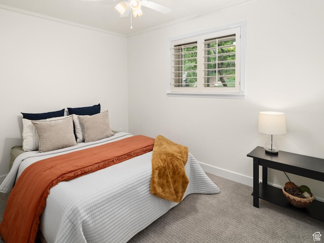 4253 S Spring Rd E, Ogden, UT 84403 - carpeted bedroom featuring baseboards, ornamental molding, and ceiling fan