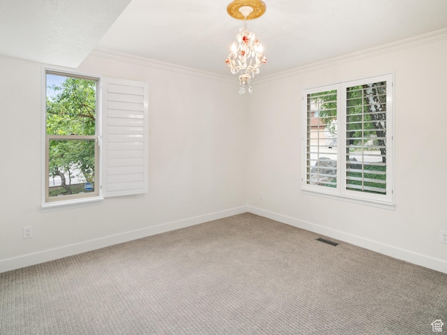 4253 S Spring Rd E, Ogden, UT 84403 - spare room with a chandelier, baseboards, carpet, and ornamental molding
