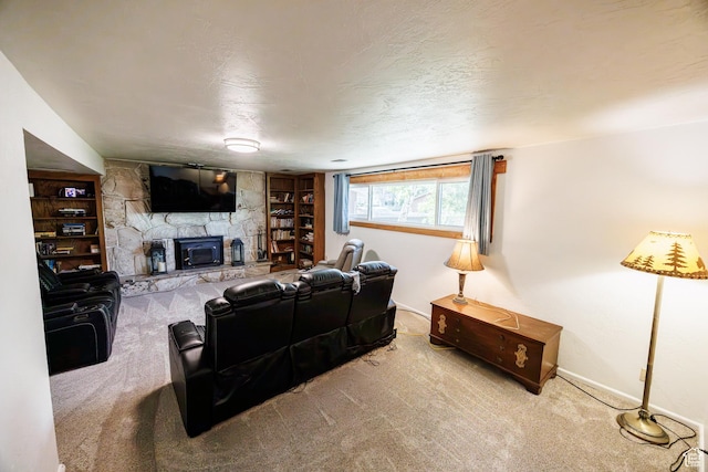 1070 E 120 S, Orem, UT 84097 - carpeted living room with a fireplace, baseboards, and built in shelves