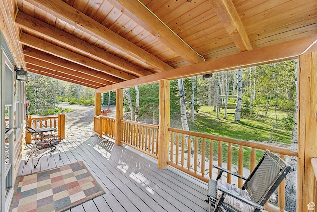 5399 E Targhee Dr E, Oakley, UT 84055 - wooden deck with view of wooded area