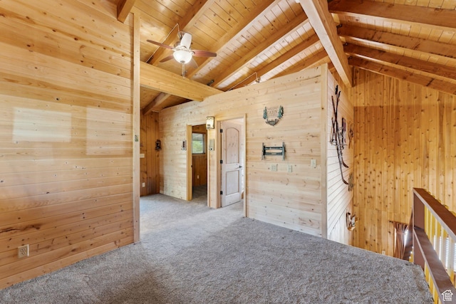 5399 E Targhee Dr E, Oakley, UT 84055 - unfurnished room featuring wood walls, wooden ceiling, carpet, and a ceiling fan